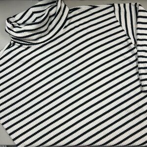Lou & Grey Black White Striped Turtleneck Sweater Long Sleeve Top Womens Large